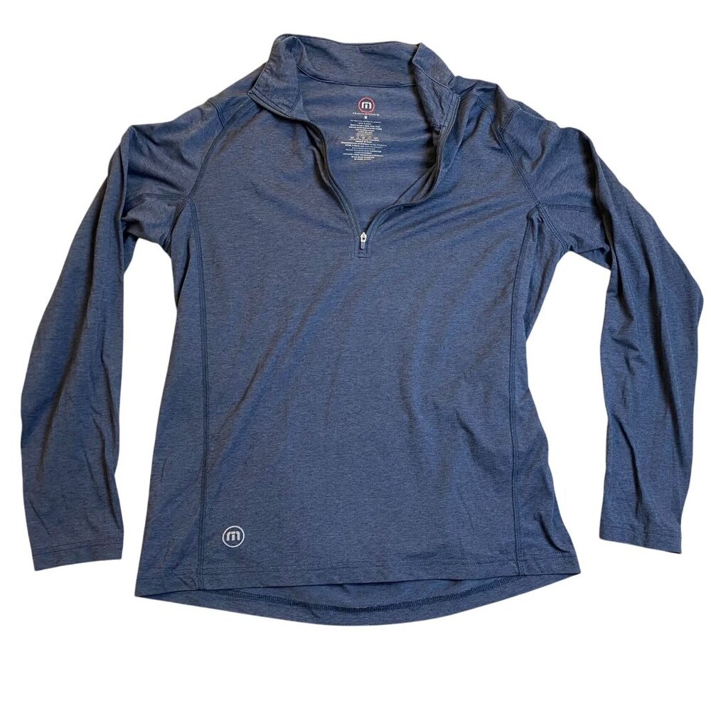 Travis Mathew Mens Long Sleeve 1/4 Zip Pullover Shirt M Blue Polyester/Spandex
